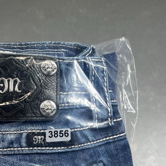 Miss Me Jeans Womens Size 28 Signature Rise Boot Dark Blue Wash Bejazzled Pocket - Picture 14 of 14